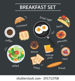 set of breakfast menu on chalkboard