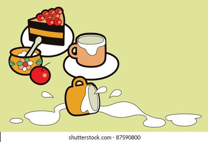 Set of breakfast objects in retro styled