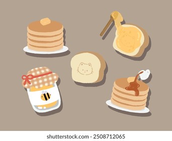 Conjunto de panqueques de desayuno Ilustración vectorial dibujada a mano