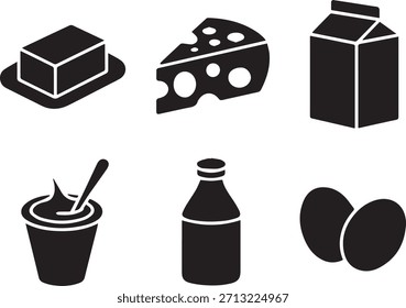 Set of Breakfast Silhouettes — Black and White Vector Icons of Eggs, Toast, Coffee, Pancakes, and Morning Meals