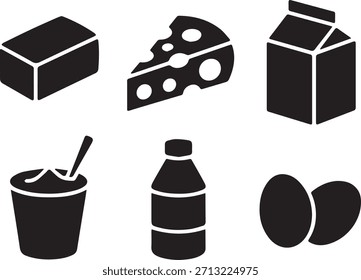 Set von Frühstücks-Silhouetten - Schwarz-Weiß-Vektorsymbole von Eiern, Toast, Kaffee, Pfannkuchen und Morgenmahlzeiten