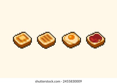 Set de tostadas de desayuno en la mañana en pixel art