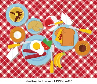 Set Breakfast Top View Vector Illustration 