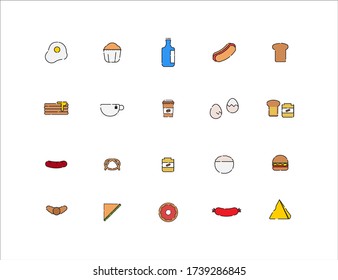 Set of breakfast vector collection icons. Food and drinks in the morning