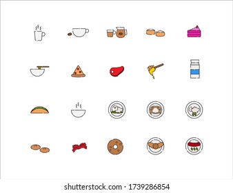 Set of breakfast vector collection icons. Food and drinks in the morning