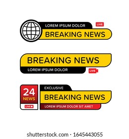 Set of breaking news banner template in various shape. Designed in different style and icon logo. Premium vector
