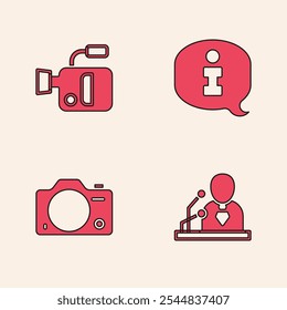 Set Breaking news, Cinema camera, Information und Foto icon. Vektorgrafik