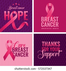 Set of breast cancer awareness banners with pink ribbons. Breast cancer month. October is a month of breast cancer awareness in the world. Pink ribbon. Vector illustration