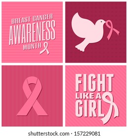 A set of Breast Cancer Awareness cards design with different symbols in pink.