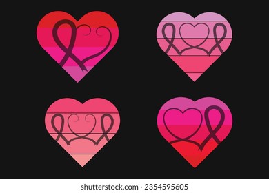 
set of Breast Cancer Awareness Heart Ribbon with Butterfly vector symbol, Fight cancer ribbon logo and heart shape clipart, Hot Pink Color Stop cancer Campaign Svg, Cancer Awareness Month design art