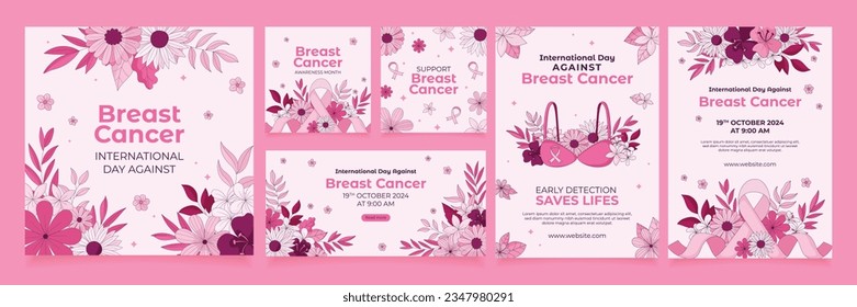 set of Breast cancer awareness month template