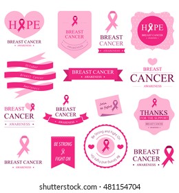 Set of breast cancer label and Badges pink color.