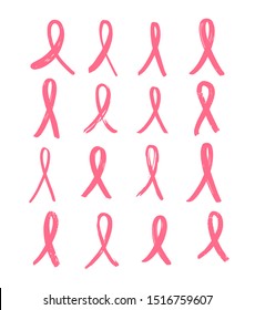 Set of breast cancer vector hand drawn signs.