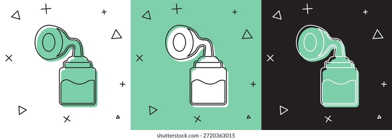 Conjunto Icono de bomba de pecho aislado en blanco y verde, fondo negro.  Vector