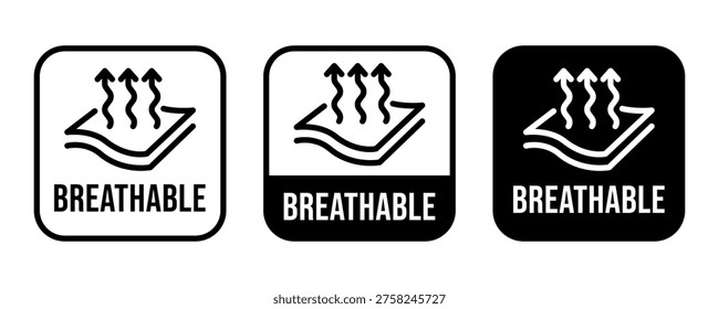Set breathable icon, logo, label, badge, symbol, sign, circle, sticker, symbol, emblem, stamp, banner, black, flat vector, isolated illustration.