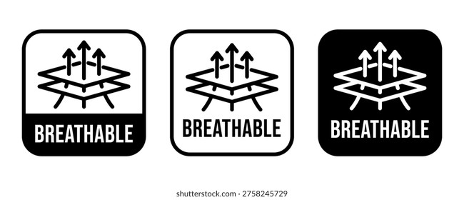 Set breathable icon, logo, label, badge, symbol, sign, circle, sticker, symbol, emblem, stamp, banner, black, flat vector, isolated illustration.