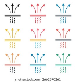 Conjunto de ícone resistente à respiração, sinal de proteção de material à prova d'água, ilustração de vetor da web.