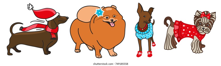 Set breed of dogs. Vector illustration on a white background.