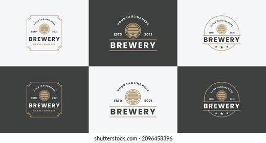 conjunto de cervecería, diseño de logotipo de barril estilo vintage