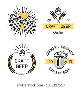 Set of Brewery beer house label with logos of craft beer, emblems for beer house, bar, pub, brewing company, brewery, tavern vector illustration.