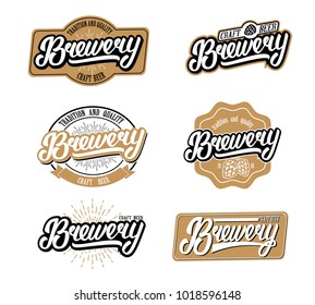 Set of Brewery hand written lettering logo , labels, badges and design elements. vector illustration. Vintage style