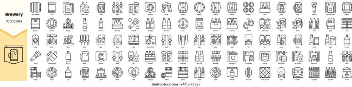 Set of brewery icons. Simple line art style icons pack. Vector illustration