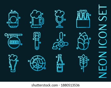 Set of Brewing blue glowing neon icons.