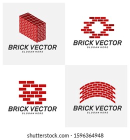 Set of Brick Building logo design vector, Brickwork simple modern logo template, Emblem, Design Concept, Creative Symbol, Icon
