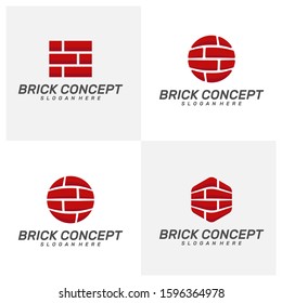 Set of Brick Building logo design vector, Brickwork simple modern logo template, Emblem, Design Concept, Creative Symbol, Icon