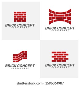 Set of Brick Building logo design vector, Brickwork simple modern logo template, Emblem, Design Concept, Creative Symbol, Icon