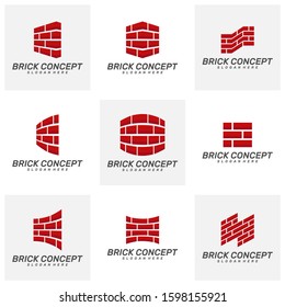 Set of Brick Building logo design vector, Brickwork simple modern logo template, Emblem, Design Concept, Creative Symbol, Icon