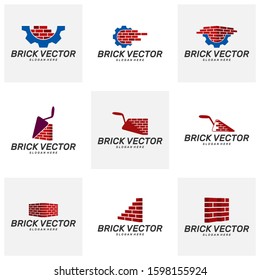 Set of Brick Building logo design vector, Brickwork simple modern logo template, Emblem, Design Concept, Creative Symbol, Icon