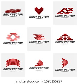 Set of Brick Building logo design vector, Brickwork simple modern logo template, Emblem, Design Concept, Creative Symbol, Icon