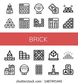 Set of brick icons such as Kremlin, Cubes, Tiles, Gangsta, Brick, Blocks, Gold, Wall, Great wall of china, Brick wall, Tile, Grissini, Cube, Abc block ,