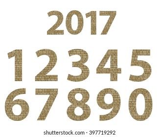 Set of brick numbers in flat style, vector object