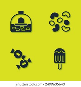 Set Brick stove, Ice cream, Candy and Jelly candy icon. Vector