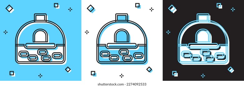 Set Brick stove icon isolated on blue and white, black background. Brick fireplace, masonry stove, stone oven icon. Vector