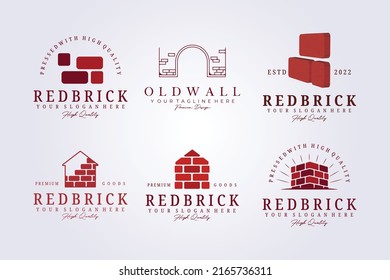 set of brick wall bricklayer logo icon label symbol vector illustration graphic template design, bundle and package of red brick bricklayer logo