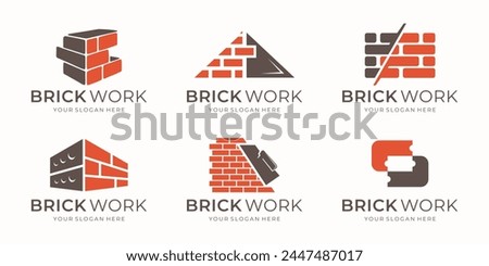 set of brick wall bricklayer logo icon symbol vector illustration, bundle and package of red brick works logos inspiration.