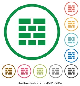 Set of Brick wall color round outlined flat icons on white background