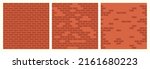 Set of Brick Wall Patterns of Red Color. Building Construction Blocks Seamless Background Collection for Game, Web Design, Textile, Prints And  Cafes.