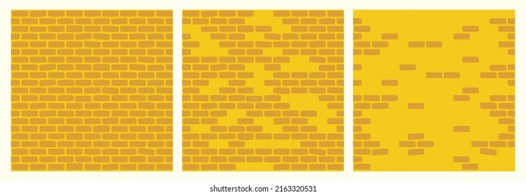 Conjunto de patrones de pared de ladrillo de color amarillo. La Construcción Bloquea Una Colección De Fondo Sin Precedentes Para Juegos, Diseño Web, Textiles, Impresiones Y Cafés. 