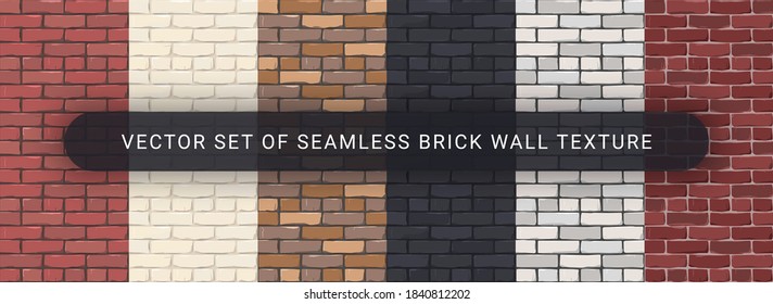 Set of Brick Wall Texture Background. Modern Realistic Different Color Brick Wall Textures. Seamless Pattern in Loft Style. Vector Illustration. EPS 10
