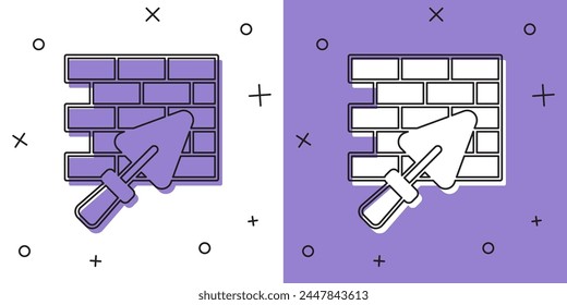 Set Brick wall with trowel icon isolated on white and purple background.  Vector