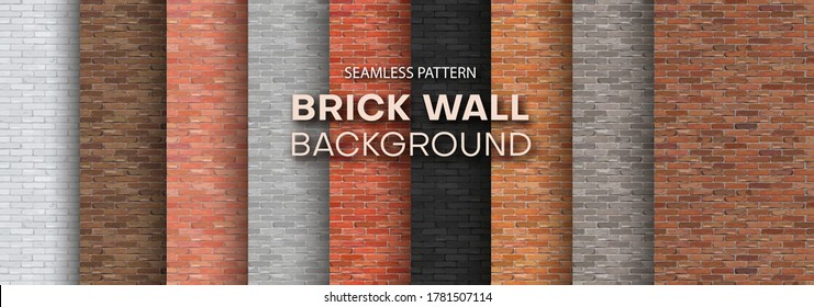 Set of brick walls of different colors. Seamless pattern. Realistic different brick textures collection. Vector illustration - Shutterstock ID 1781507114