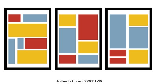 Conjunto de ladrillos Resumen de arte geométrico de pared. Ilustración de mediados del siglo en estilo minimalista para el fondo de la decoración de la casa. Forma Art Set de pintura de color suave al estilo boho. diseños de plantillas de afiches.