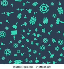 Set Bricks, Circular saw blade, Putty knife and Hammer on seamless pattern. Vector