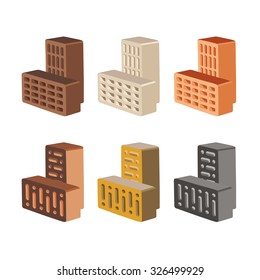 Set with bricks different color, isolated on white background. Vector illustration