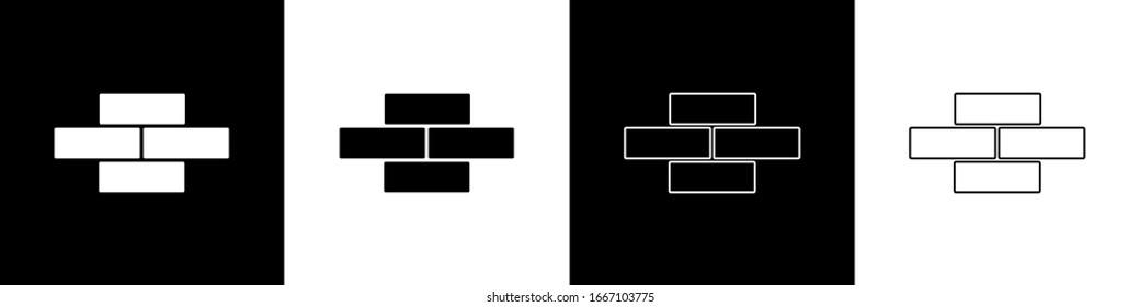 Set Bricks icon isolated on black and white background.  Vector Illustration