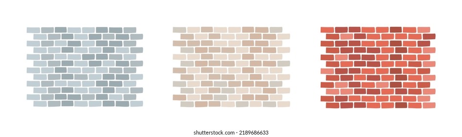 Set of bricks. Red, white and gray bricks. Brick texture. Vector set. Clipart isolated on white background.